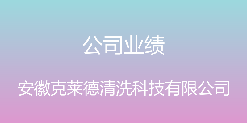 公司业绩 - 安徽克莱德清洗科技有限公司